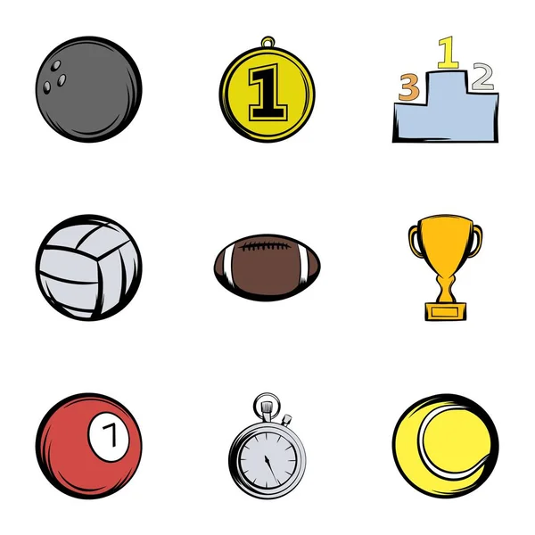 Sport palle icone set, stile cartone animato — Vettoriale Stock