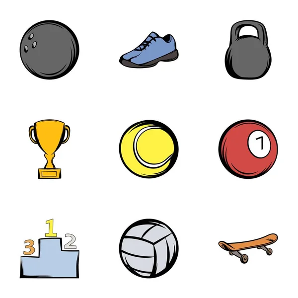 Conjunto de iconos de entrenamiento deportivo, estilo dibujos animados — Vector de stock