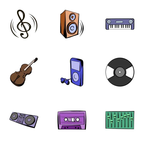 Juego de iconos de música, estilo de dibujos animados — Vector de stock