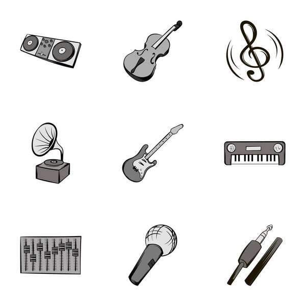 Melody icons set, gray monochrome style