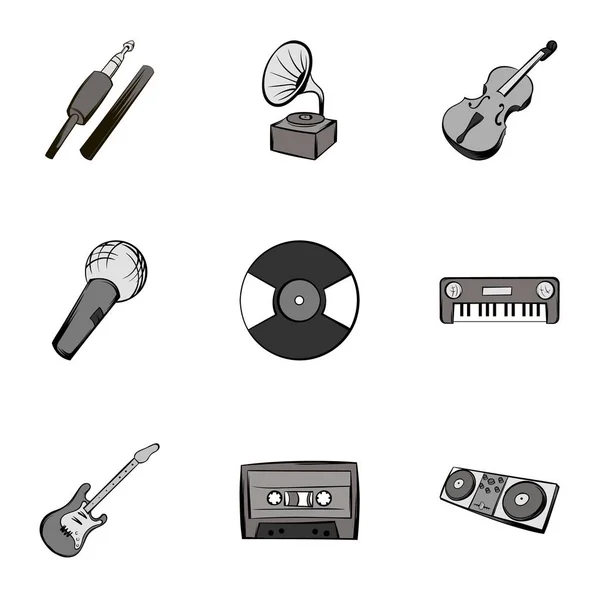 Juego de iconos de melodía, estilo monocromo gris — Vector de stock