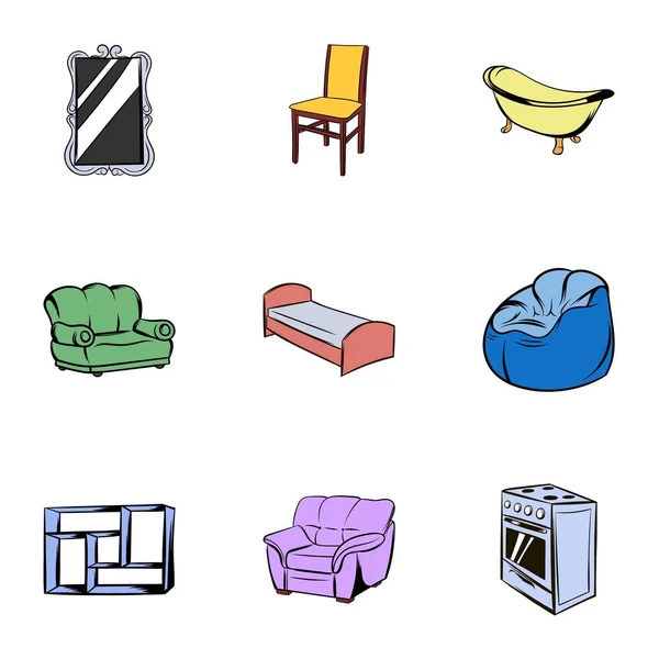 Ensemble d'icônes de meubles, style dessin animé — Image vectorielle