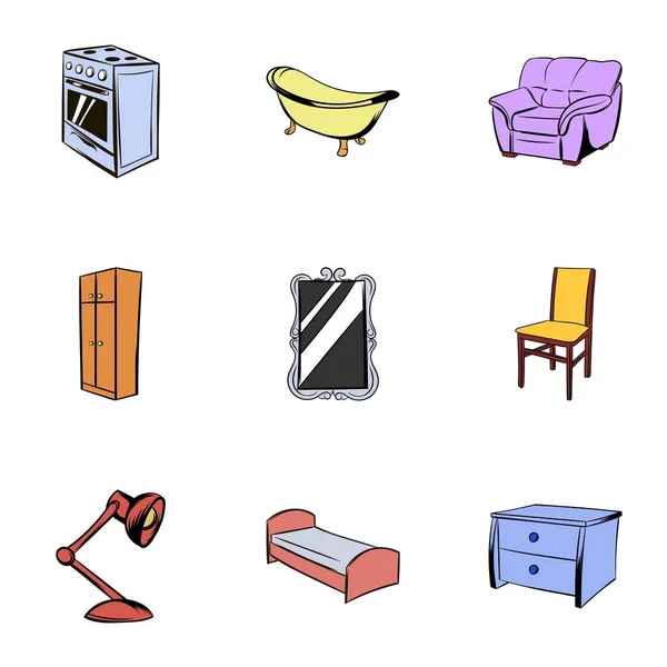 Piece of furniture icons set, cartoon style — Stock Vector