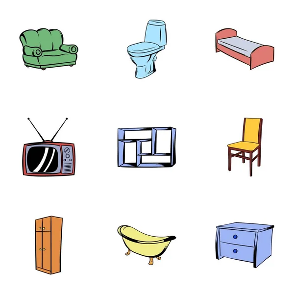 House furniture icons set, cartoon style — Stock Vector