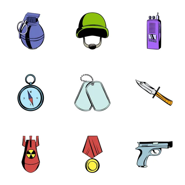 Conjunto de iconos militares, estilo de dibujos animados — Vector de stock