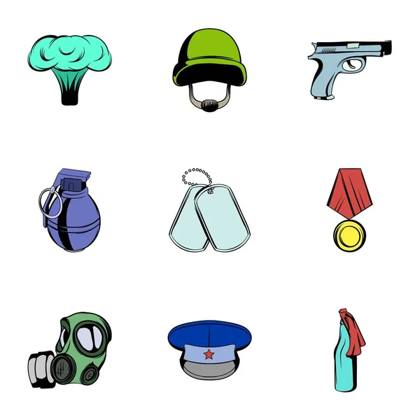 Conjunto de iconos temáticos militares, estilo de dibujos animados — Vector de stock