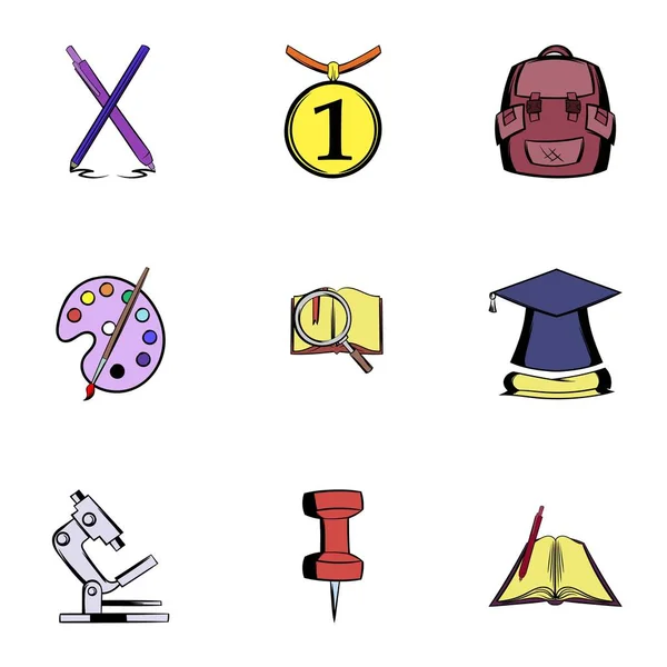 Iconos de enseñanza conjunto, estilo de dibujos animados — Vector de stock