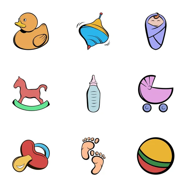 Conjunto de iconos infantiles, estilo de dibujos animados — Vector de stock