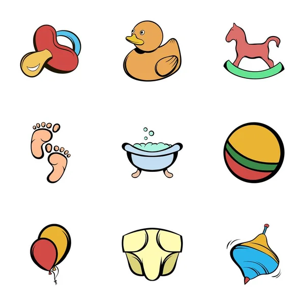 Conjunto de iconos de infancia, estilo de dibujos animados — Vector de stock