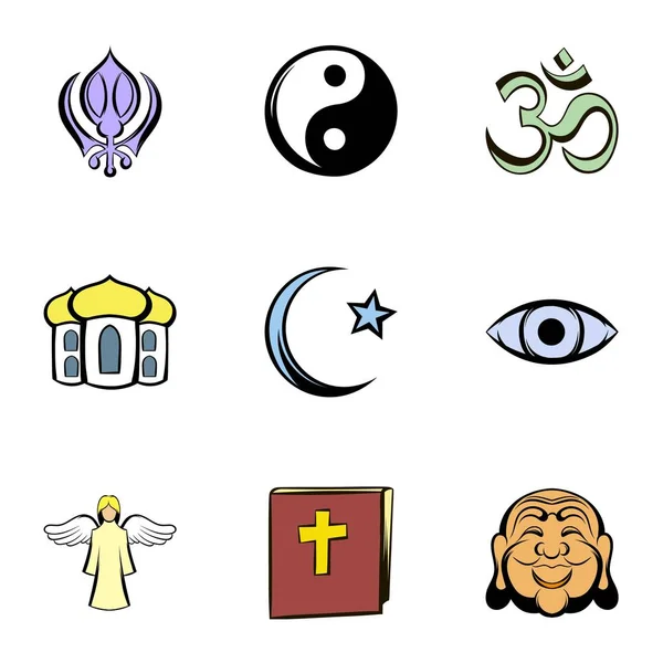 Set di icone di religione, stile cartone animato — Vettoriale Stock