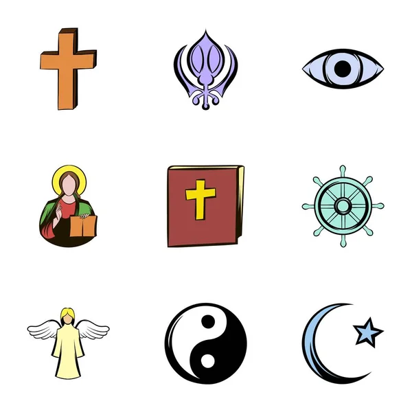 Religion symbol ikoner set, tecknad stil — Stock vektor