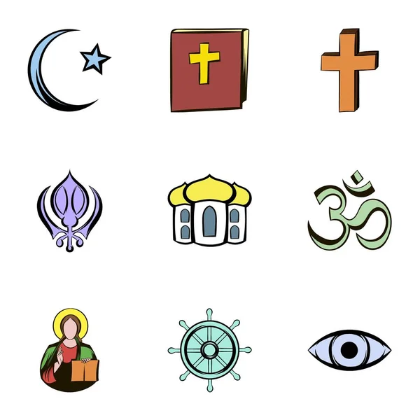 Religion kultur ikoner set, tecknad stil — Stock vektor