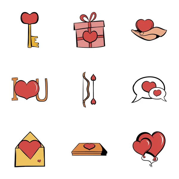 Romance icons set, cartoon style — Stock Vector