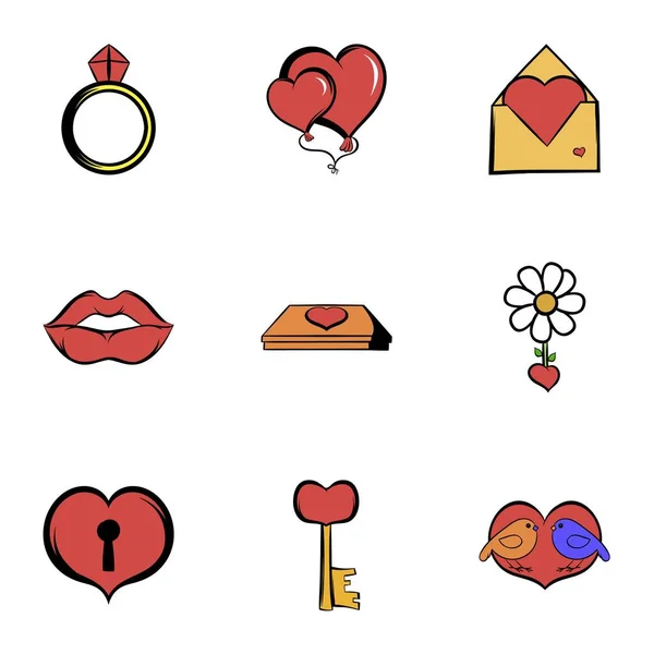 Heart icons set, cartoon style — Stock Vector
