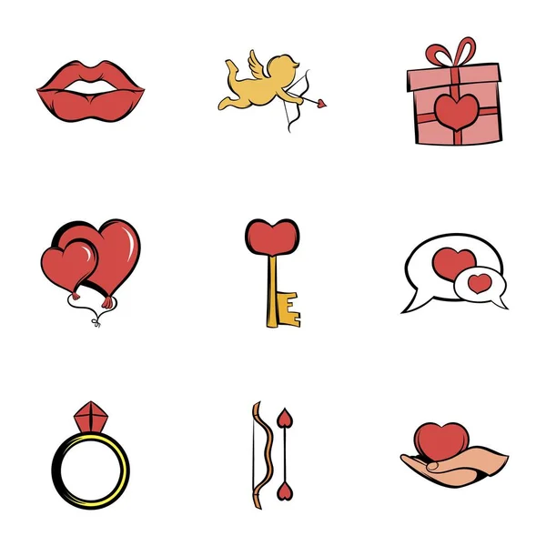 Love icons set, cartoon style — Stock Vector