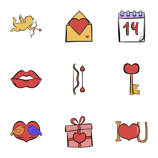 Love day icons set, cartoon style — Stock Vector