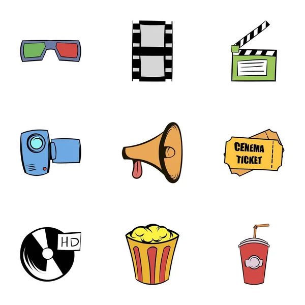 Film icons set, cartoon style — Stock Vector