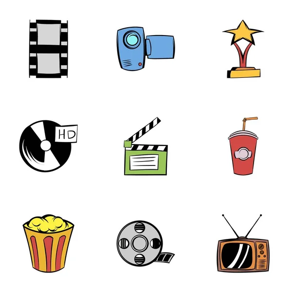 Conjunto de iconos de cine 3d, estilo de dibujos animados — Vector de stock