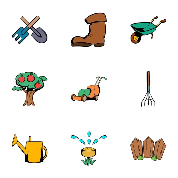 Conjunto de iconos de jardinería, estilo de dibujos animados — Vector de stock