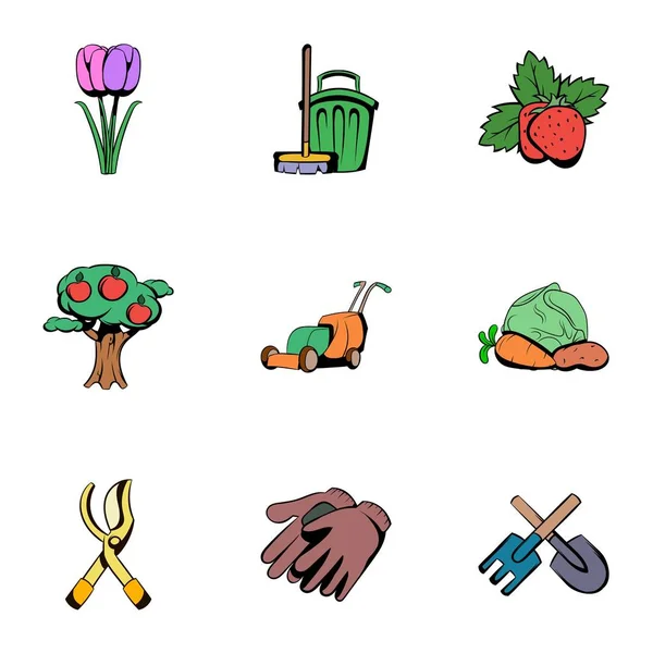 Conjunto de iconos de cultivador, estilo de dibujos animados — Vector de stock