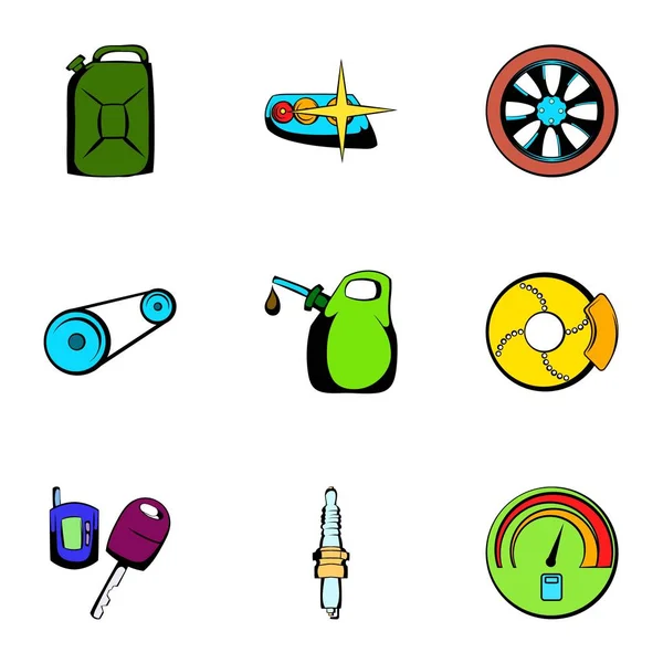 Conjunto de iconos de reparación de automóviles, estilo de dibujos animados — Vector de stock