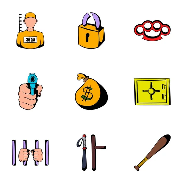 Conjunto de iconos criminales, estilo de dibujos animados — Vector de stock