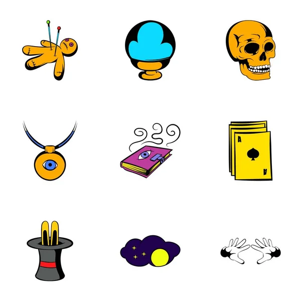 Conjunto de iconos de cosa mágica, estilo de dibujos animados — Vector de stock