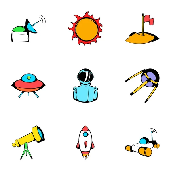 Cosmos iconos conjunto, estilo de dibujos animados — Archivo Imágenes Vectoriales