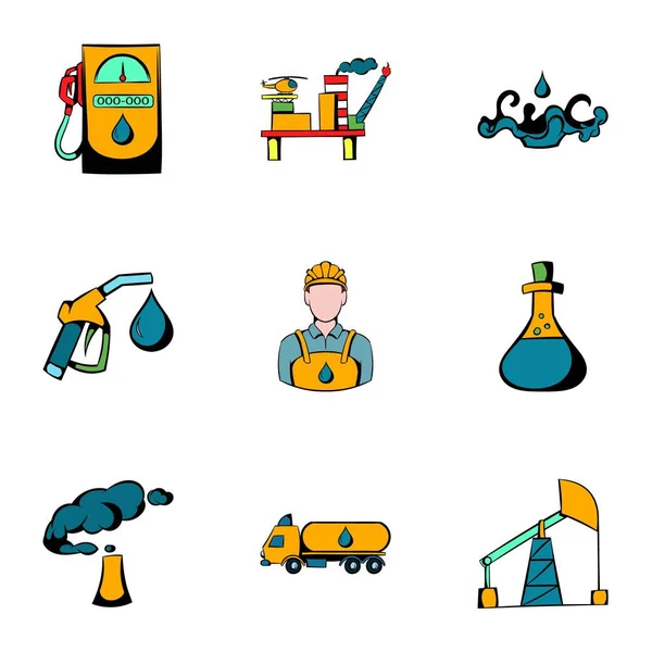 Conjunto de iconos de aceite, estilo de dibujos animados — Vector de stock