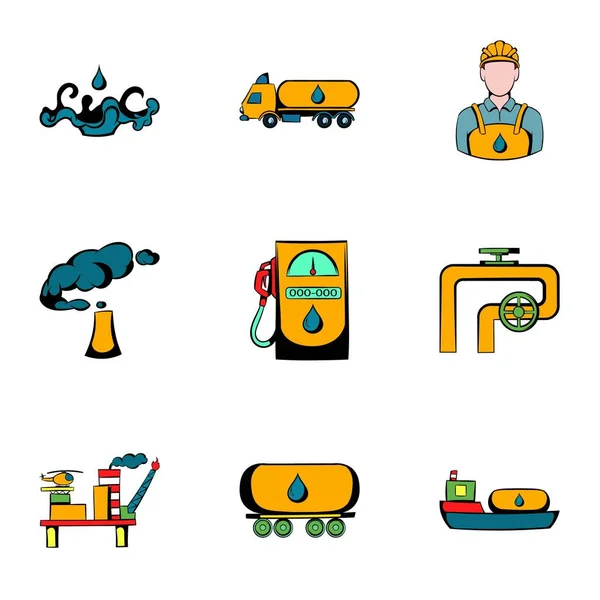 Conjunto de iconos de la industria petrolera, estilo de dibujos animados — Archivo Imágenes Vectoriales