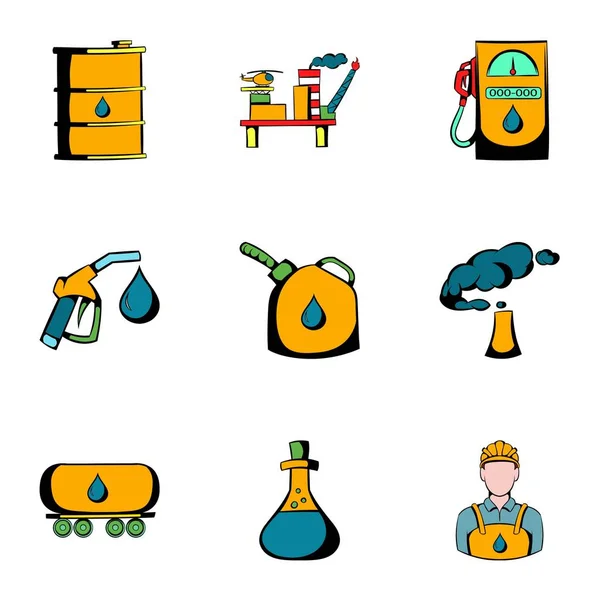 Benzine iconen set, cartoon stijl — Stockvector