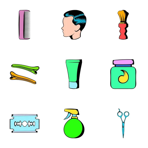 Conjunto de iconos de peluquería, estilo de dibujos animados — Vector de stock