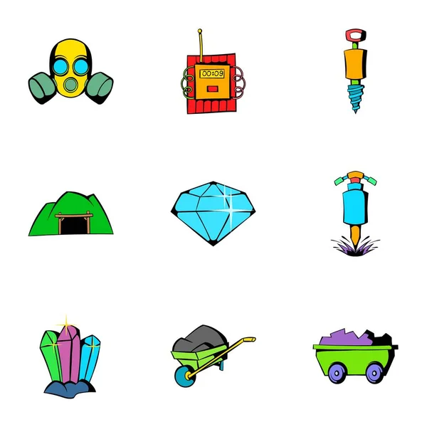 Conjunto de iconos de equipo de mina, estilo de dibujos animados — Vector de stock