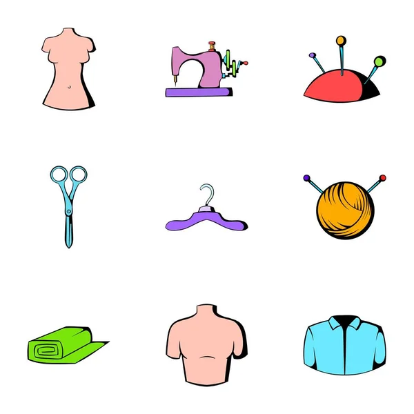 Naaimachine iconen set, cartoon stijl — Stockvector