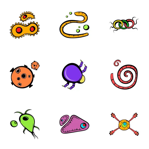 Mikroorganizma Icons set, karikatür tarzı — Stok Vektör