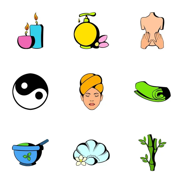 Conjunto de iconos de spa, estilo dibujos animados — Vector de stock