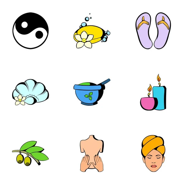 Conjunto de iconos de sauna, estilo dibujos animados — Vector de stock