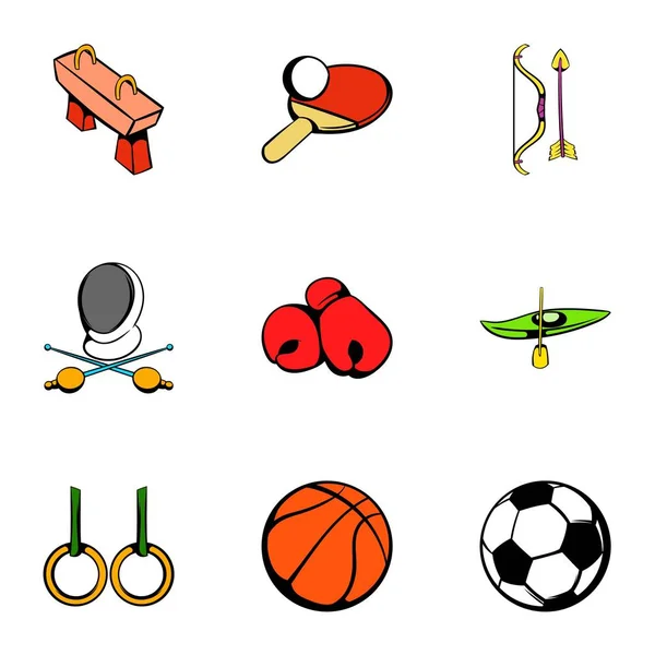 Sport gym icons set, cartoon style — Stock Vector