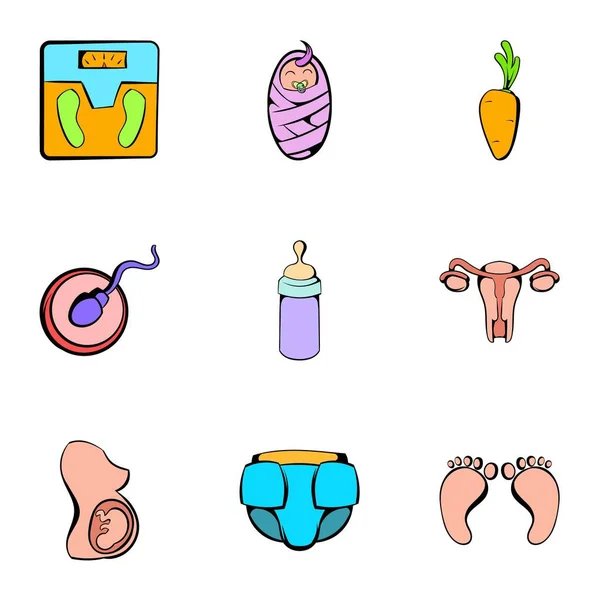Ginecologia medico icone set, stile cartone animato — Vettoriale Stock