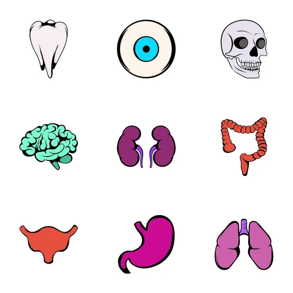 Set di icone parti del corpo, stile cartone animato — Vettoriale Stock