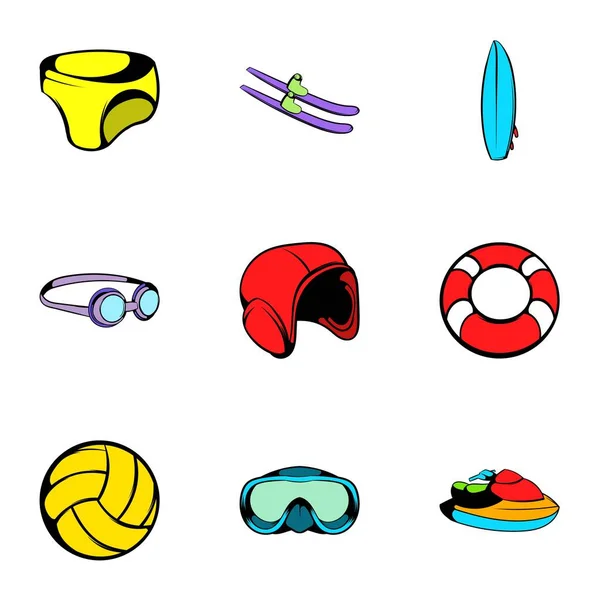 Ensemble d'icônes de nage, style dessin animé — Image vectorielle