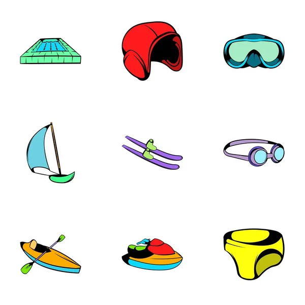 Aqua iconen set, cartoon stijl — Stockvector