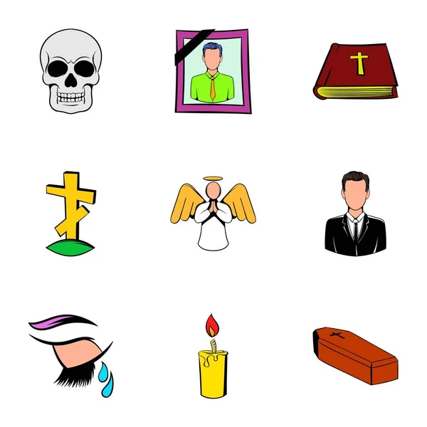 Set de iconos funerarios, estilo de dibujos animados — Vector de stock