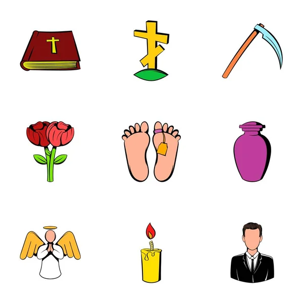 Conjunto de iconos conmemorativos, estilo de dibujos animados — Vector de stock