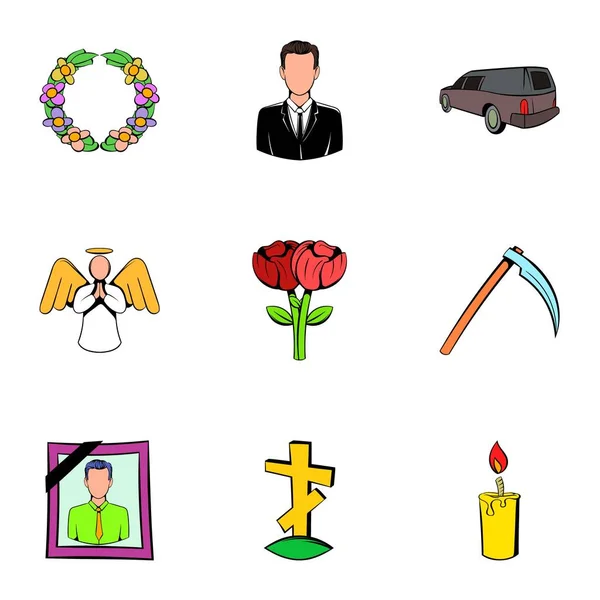 Conjunto de iconos del cementerio, estilo de dibujos animados — Vector de stock