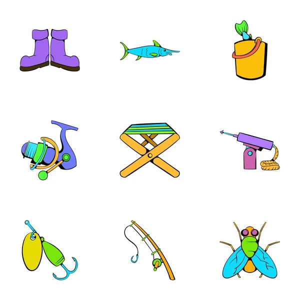 Icons set, karikatür tarzı balık spor — Stok Vektör