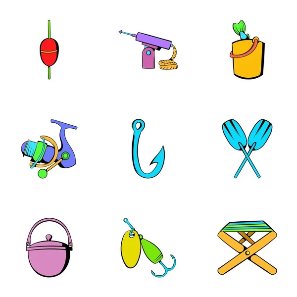 Conjunto de iconos de pescador, estilo de dibujos animados — Vector de stock