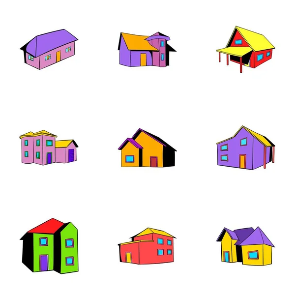 Conjunto de iconos de casa, estilo de dibujos animados — Vector de stock