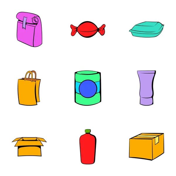Conjunto de ícones de caixa, estilo dos desenhos animados — Vetor de Stock