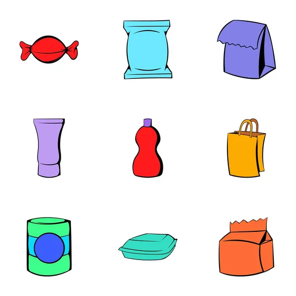 Conjunto de ícones de embalagem, estilo cartoon —  Vetores de Stock
